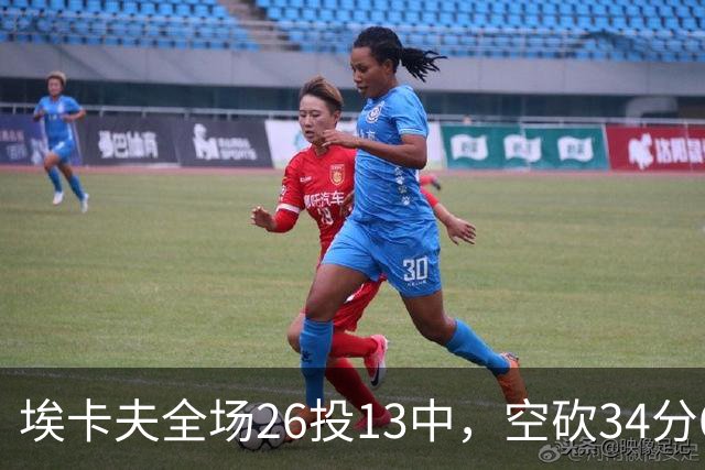 埃卡夫全场26投13中，空砍34分6篮板13助攻2抢断1封盖